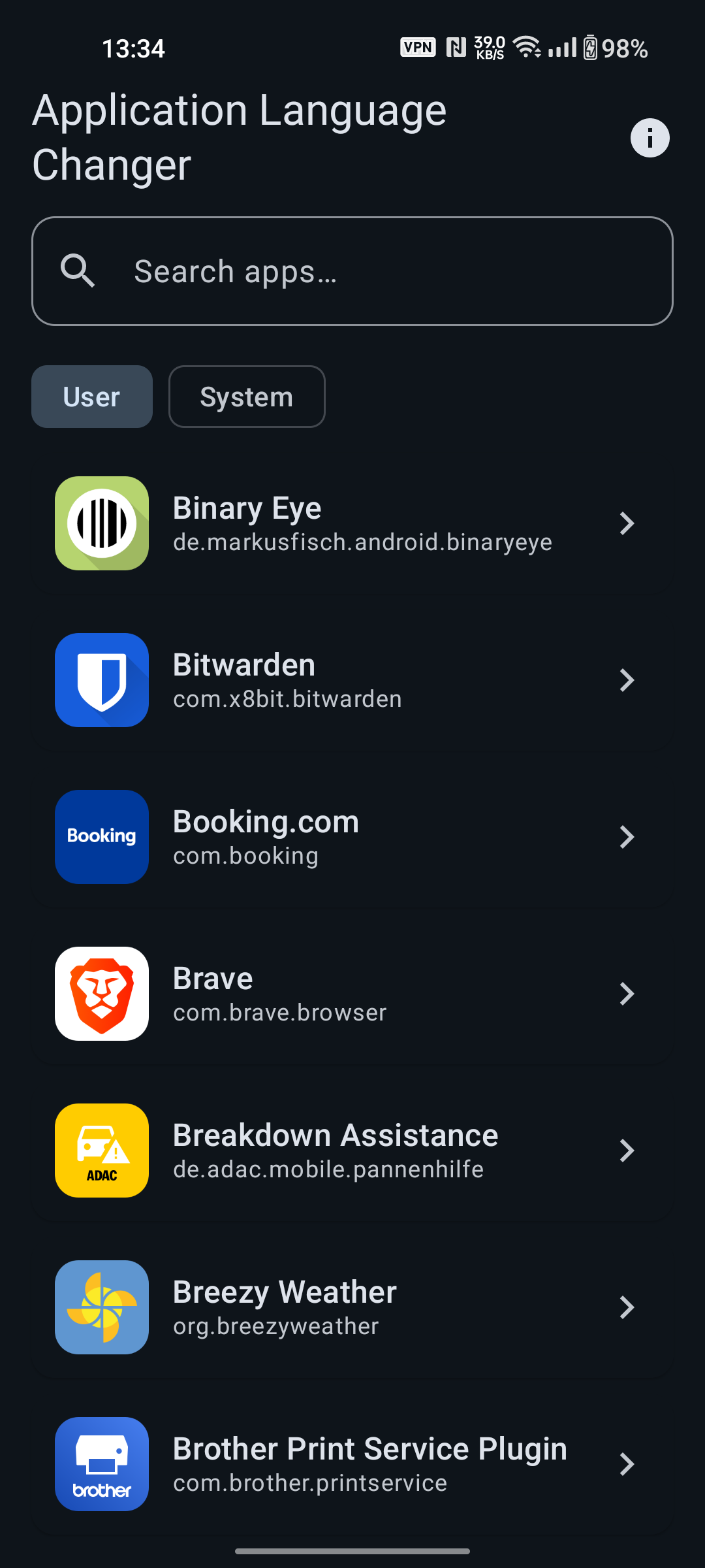 Main screen - All apps