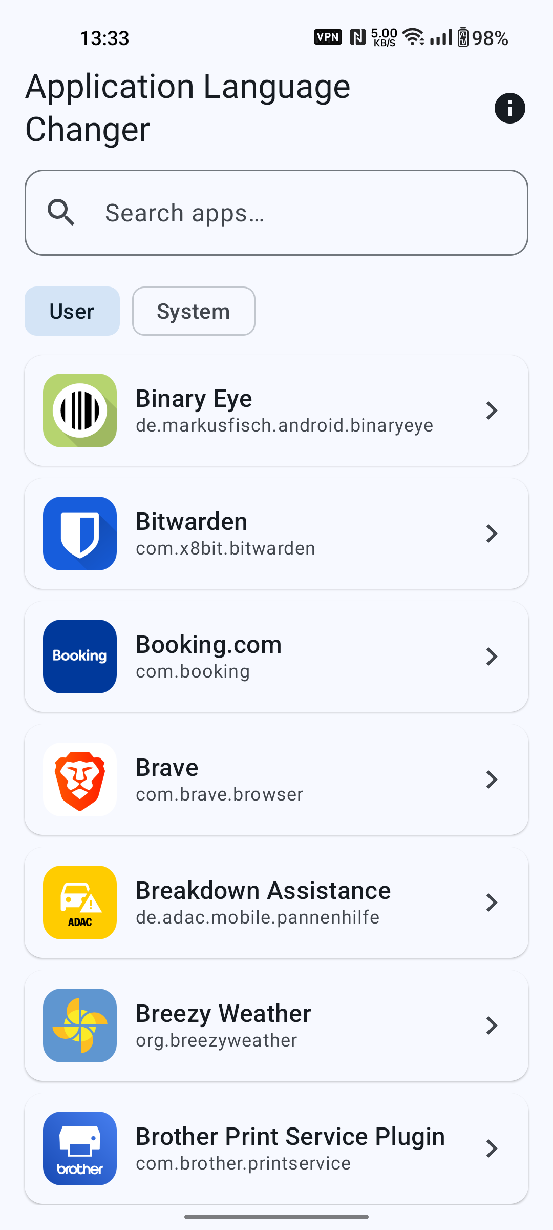 Main screen - All apps